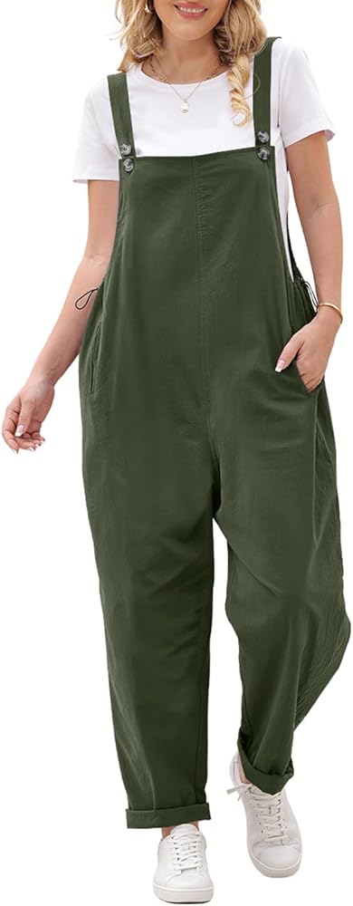 Summer Casual Overalls for Women Multiple Pockets Bib Jumpsuits Adjustable Straps Baggy Jumpers Loose Fit Rompers