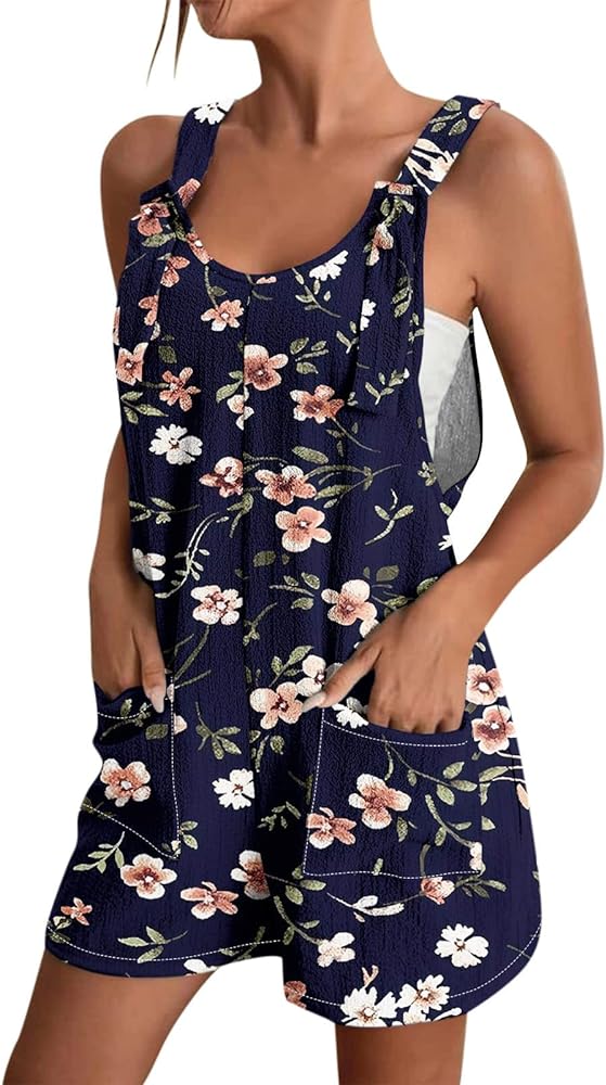 Rompers for Women 2024 Summer Short Jumpsuits Overalls Dressy Casual Sleeveless Romper Boho Suspenders Jumpsuit with Pocket