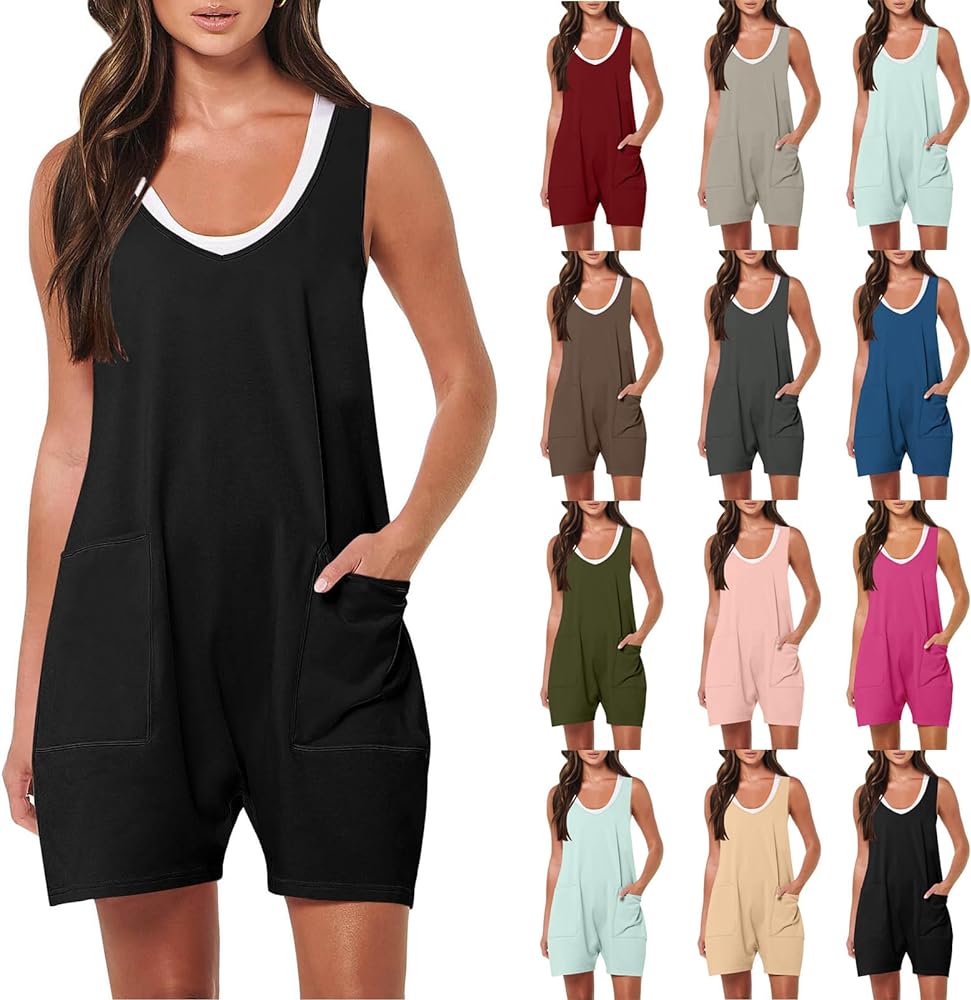 Womens Sleeveless Romper Shorts Spaghetti Strap Jumpsuit Dressy Casual Loose Overalls One Piece Summer Jumper