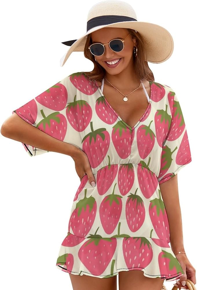 Women's Swimsuit Cover Up 3/4 Sleeve Beachwear Bikini Coverups Button Down Oversized Cover Up Shirt