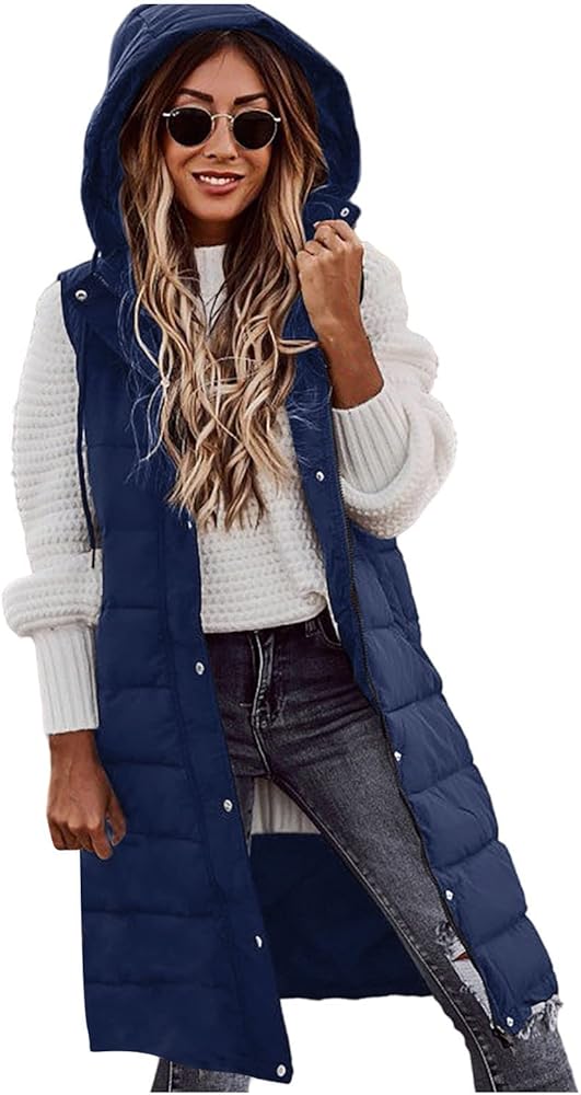 Long Puffer Vest Women Warm Sleeveless Oversized Thick Fleece Winter Jacket Coat