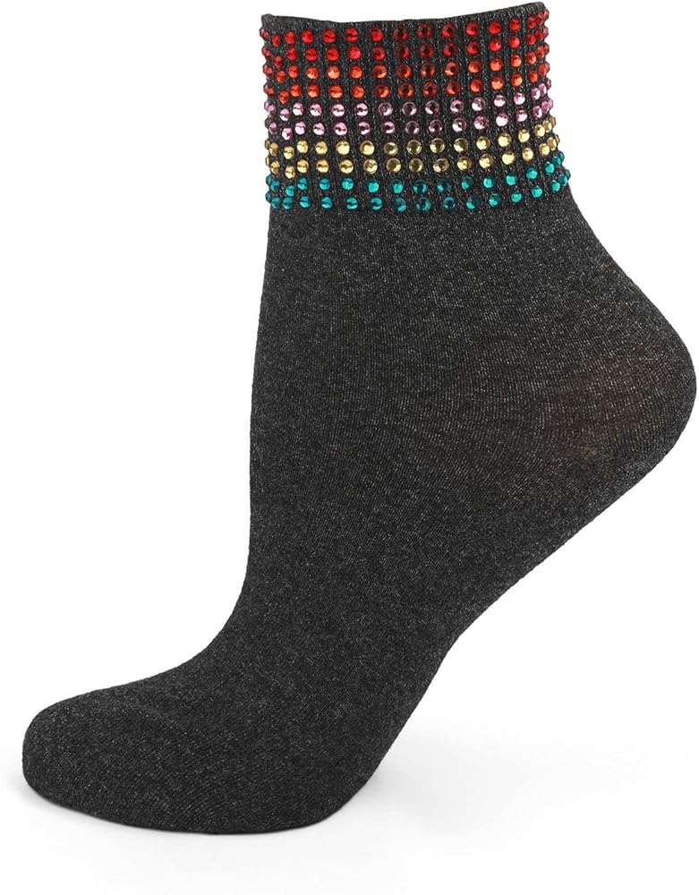 MeMoi Women's Multicolor Rhinestone Cotton Blend Anklet Sock