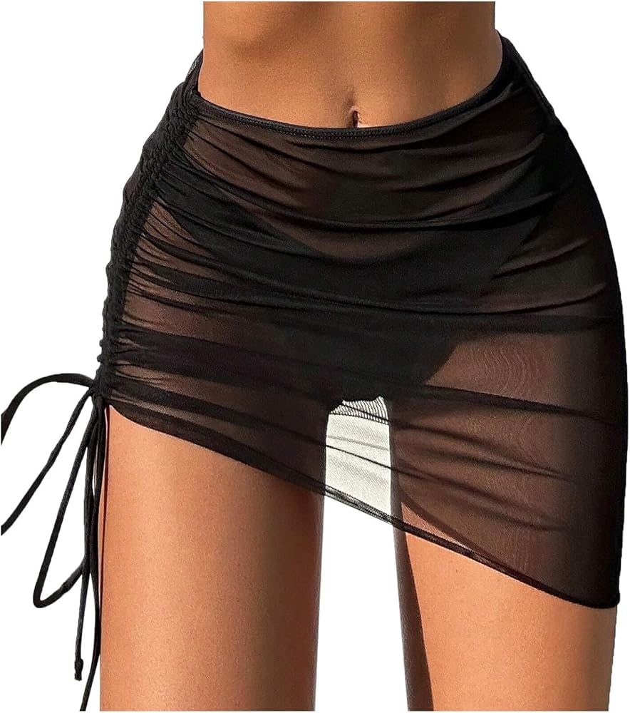 Women Sheer Wrap Knot Waist Skirt Cover Up Skirt Beach Wrap Bikini Shiny Wraps Cover Ups Womens Swimsuit Cover up