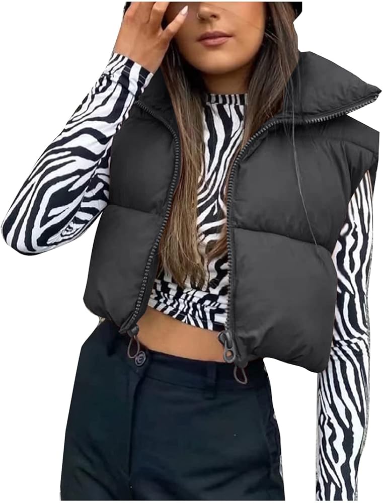 Puffer Jacket Womens European And American Cotton Jackets Color Stand-up Collar Zipper Women's Long Puffer Vest