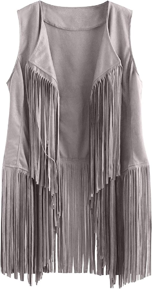 Fringe Jacket Women Western Jackets Trendy Faux Suede Tassel Outerwear Retro 70s Hippie Sleeveless Vest Cardigan Tops