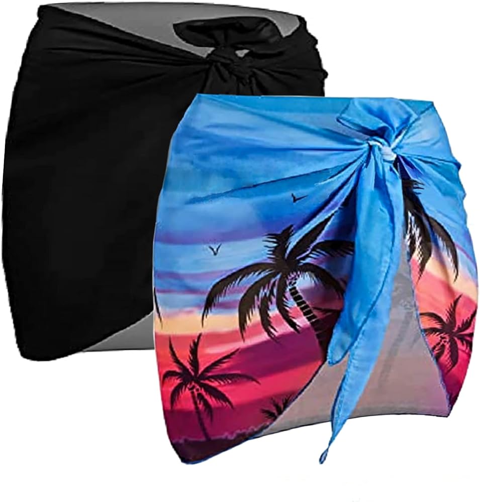 2 Pcs Women Beach Sarongs, Sheer Bathing Suit Cover Ups, Chiffon Bikini Wrap Skirt for Swimwear