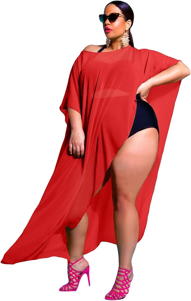 Prime Leader Rose Red Draped Plus Size Cover-up