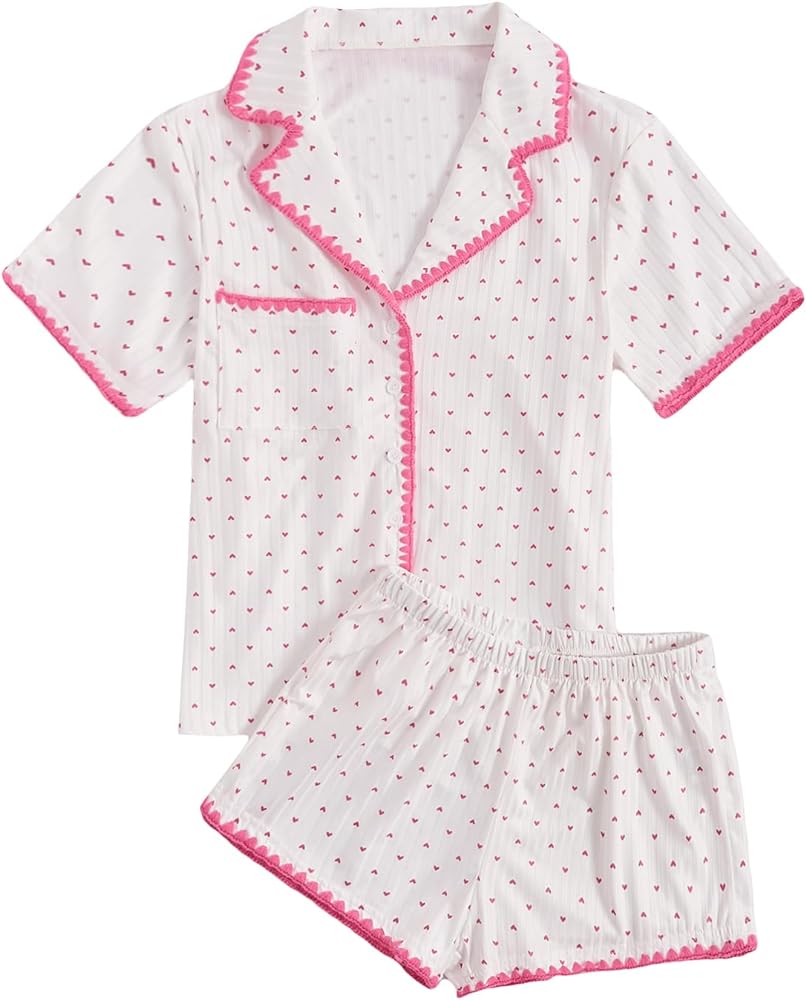 Verdusa Women's 2 Piece Button Front Short Sleeve Top and Short Sleepwear Pajama Sets