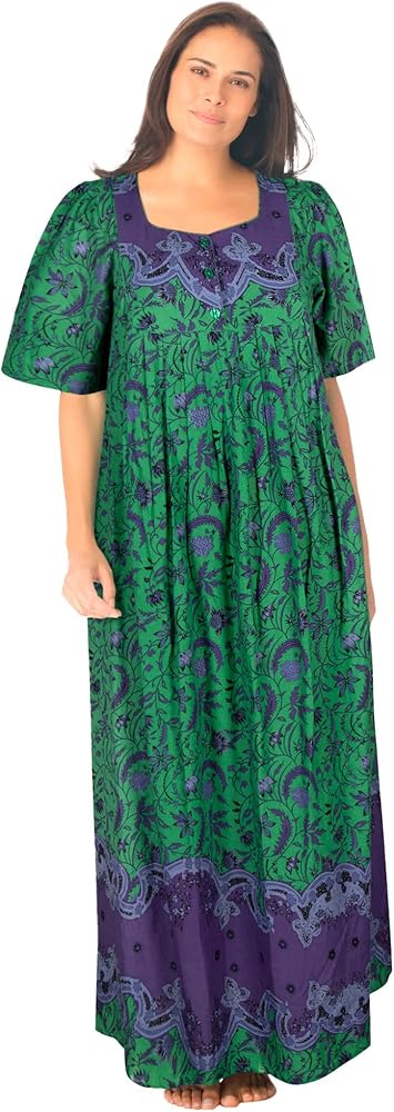 Only Necessities Women's Plus Size Bib Front Lounger House Dress, Nightgown