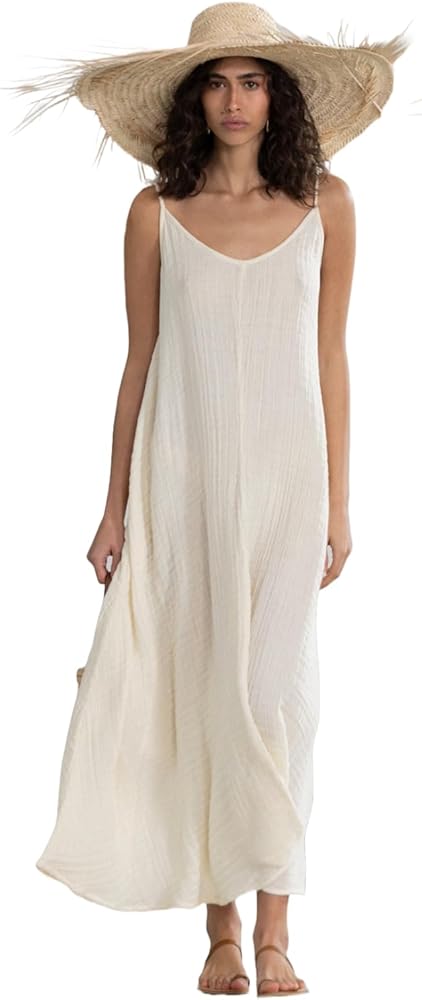 Gottex Beach Life 100% Cotton Sleeveless Maxi Tie Dress Swimsuit Coverup for Women, One Size Fits Most - Elegant Beachwear