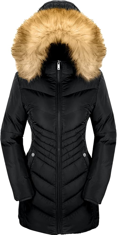 Szory Women's Down Jacket Winter Long Puffer Parka Coat with Removable Fur Hood