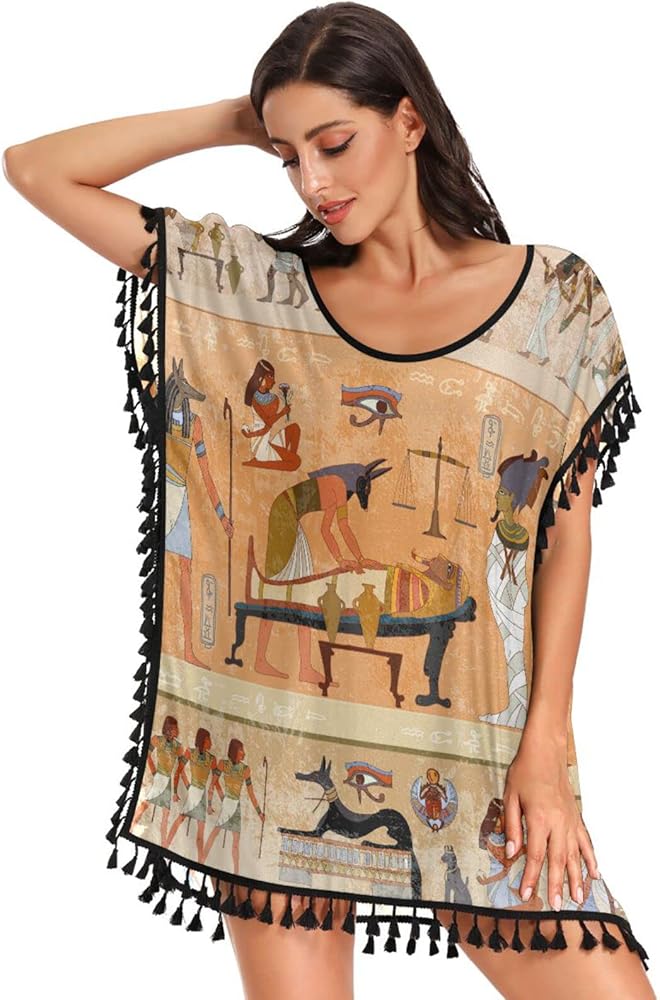 Ancient Egypt Swimsuit Coverup for Women Lightweight Womens Swimsuit Cover Up for Swimwear Travel Beach Dress,S