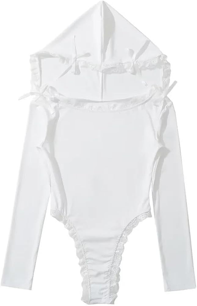 Sexy Lace Off Shoulder Bodysuits Women Long Sleeve White Black Hooded Tops Jumpsuits