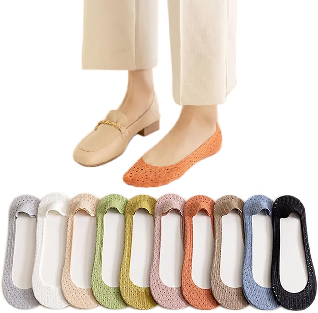 10 Pairs woman's No Show Lined Socks, Non-Slip Invisible Lined Socks, Boat Socks