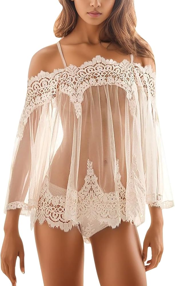 Lingerie for Women Sexy Naughty See Through Babydolls Floral Lace Trim Chemises Spaghetti Strap Nightgowns Exotic Sleepwear