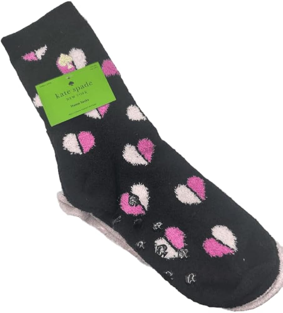 Kate Spade Valentine's Day Cosy Fuzzy Home Socks 2 Pack Black Pink Multi