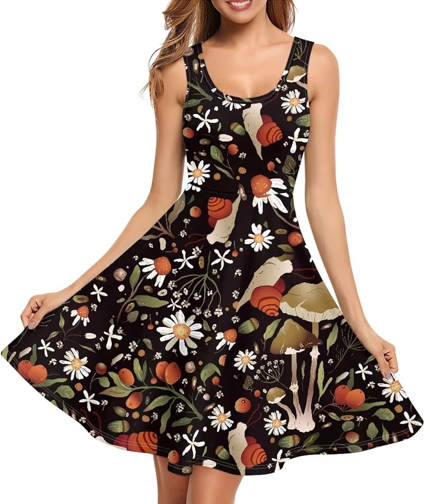 Women Puffy Dress Sleeveless Plus Size Midi Sundresses A-Line Swing Casual Dresses XS-4XL