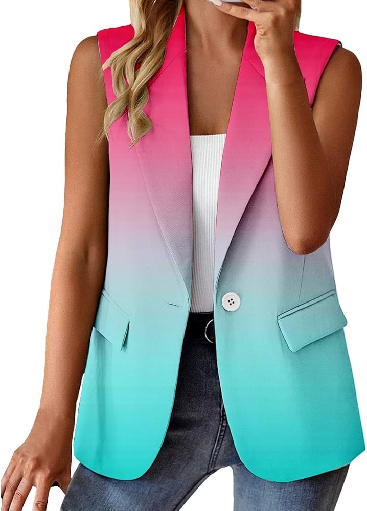 Women Sleeveless Blazers 2023 Open Front Button Outerwear Trendy Suit Vest Plus Size Lapel Casual Office Cardigan Vests