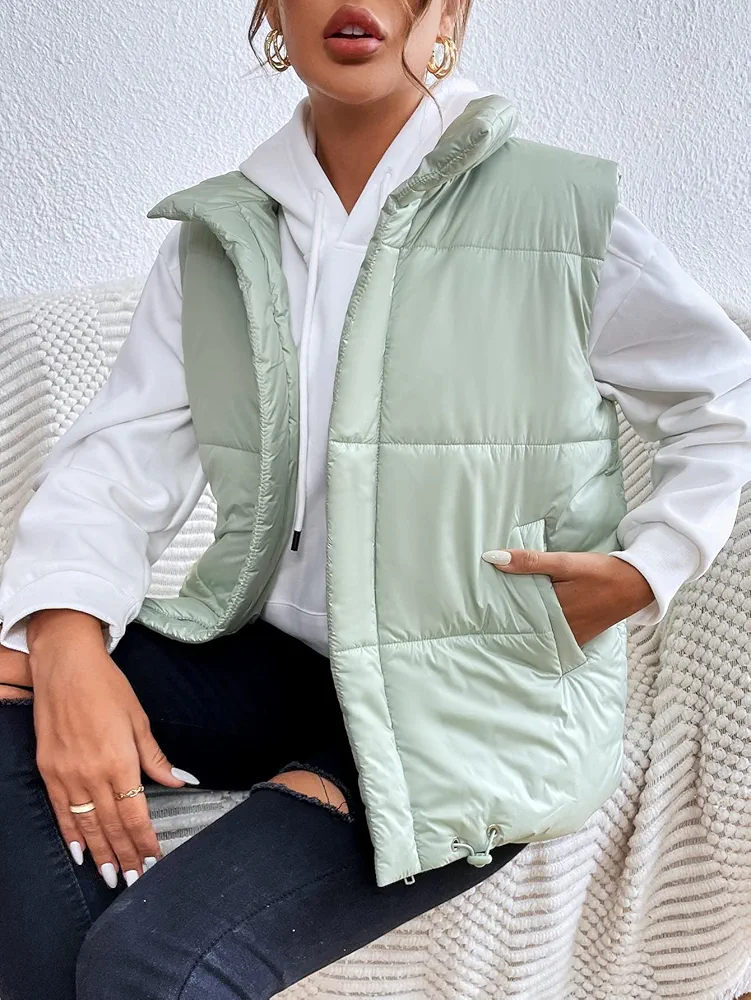 Women's Coat Jacket Warm Comfortable 1pc Zipper Front Vest Puffer Coat Fashion Charming Unique Lovely (Color : Mint Green, Size : X-Small)