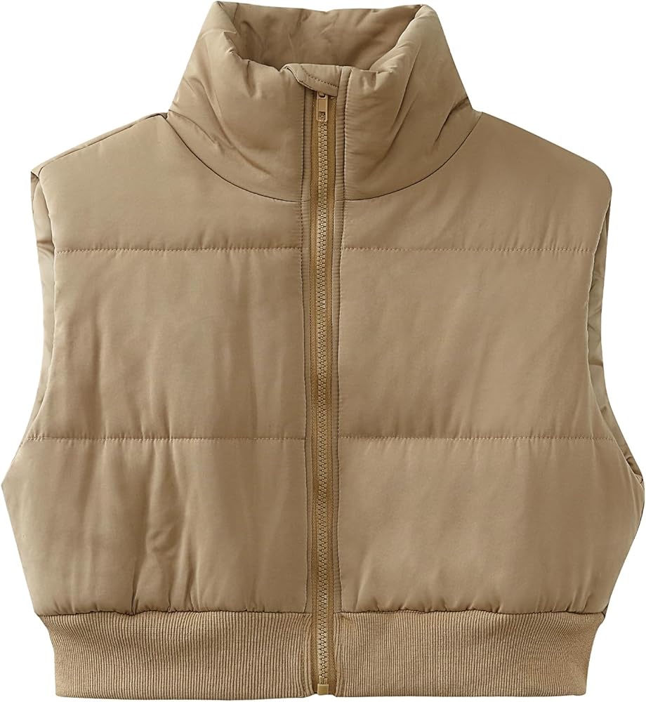 GRAPENT Cropped Puffer Vest for Women Trendy Zip Up High Neck Mini Quilted Sleeveless Jacket Tops Outerwear Vests Y2K