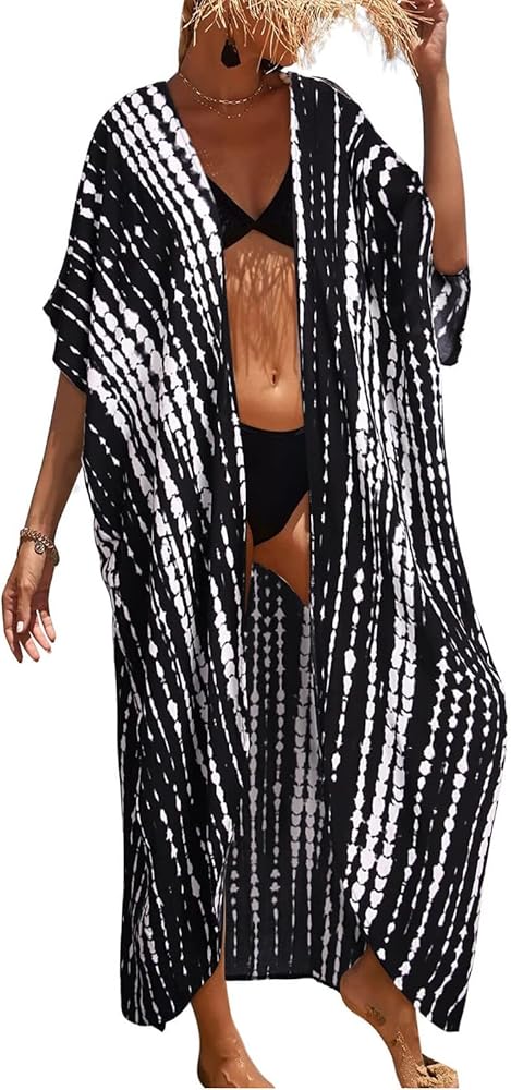 Swimsuit Cover Ups for Women, Long Cardigan Bating Cover Up, Open Front Kimono Beach Bikini Cover Up