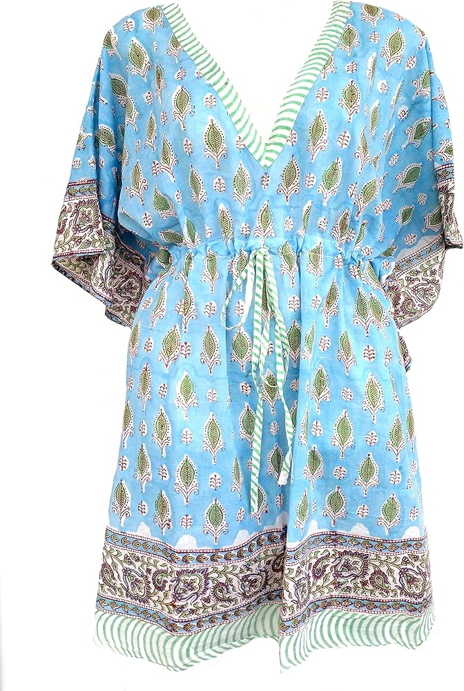 Women's Kaftan Pure Cotton Hand Block Printed for Swimsuit & Cover-up