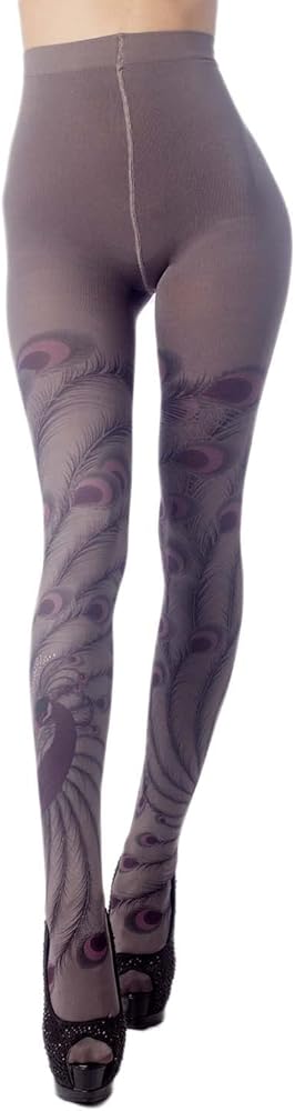 iB-iP Women's Stocking Peacock Tail Print Charming Sheers Seam Tights Pantyhose