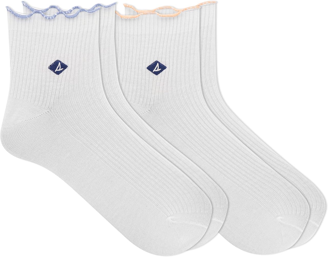 Sperry Women's Scallop Edge Anklet Socks-2 Pair Pack-Ribbed Contrast and Embroidered Logo