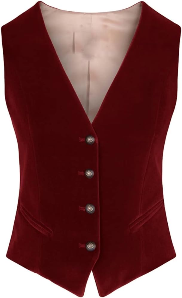 Women's Suit Vest Velvet V Neck 4 Button Formal Business Vests Sleeveless Jacket