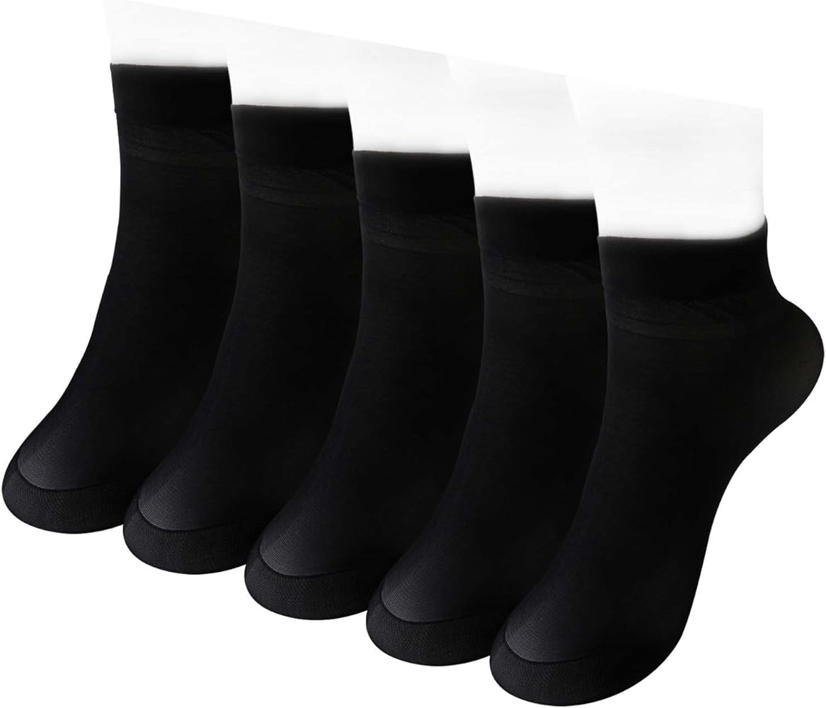 ELLITE 5 Pack Women's Stretchy Nylon Sheer Socks Ankle High Tights Hosiery Stockings-Black