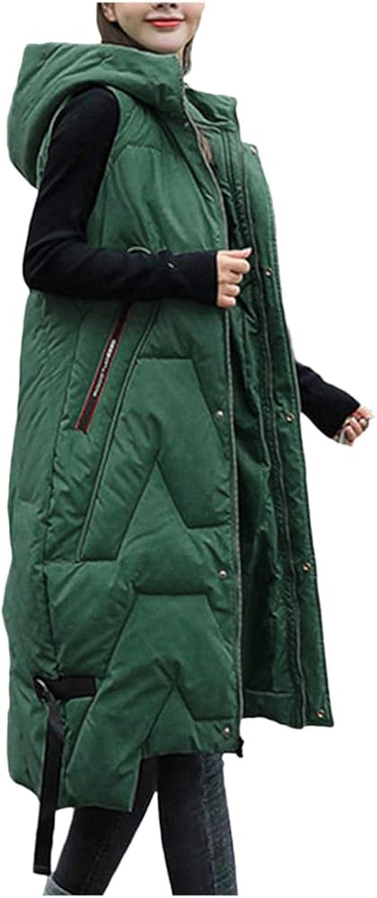 Women's Quilted Vest, Zip-Up Sleeveless Hoodie Vests Jackets For Women, Long Coat Down Jacket Business Work