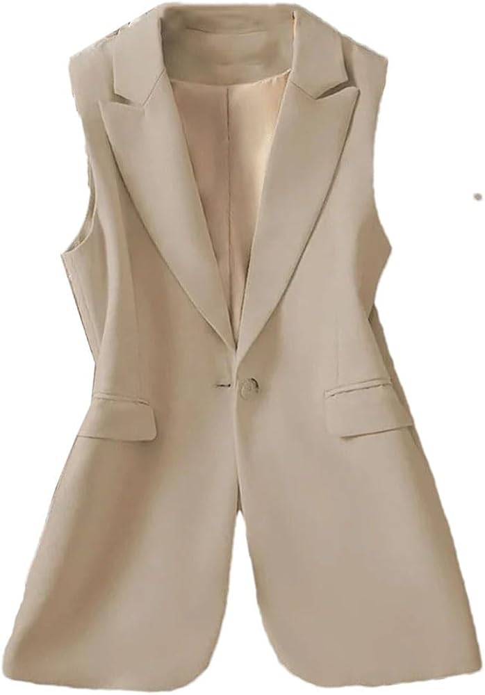 Women's Vest Spring Summer Womens Blazer Vest Slim Sleeveless Jacket Fashion Coat Single Button Suit Vest