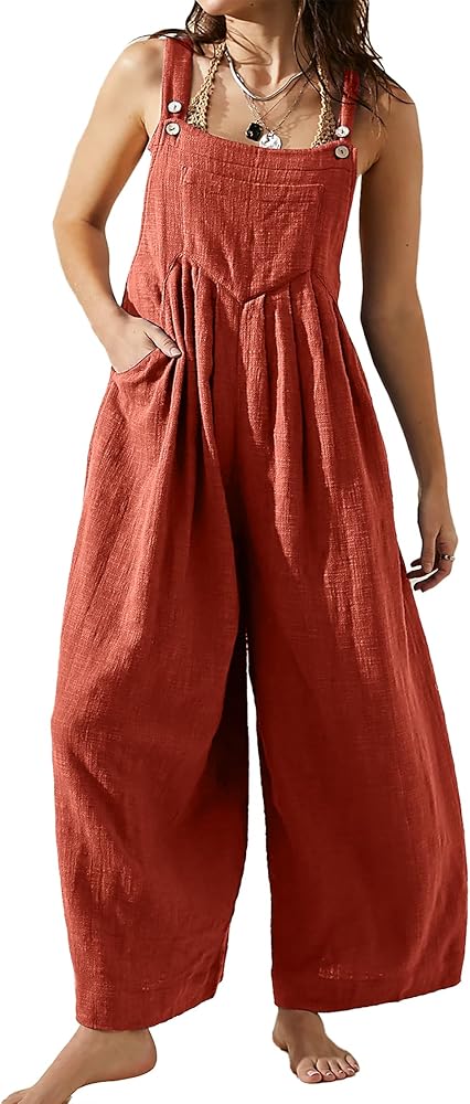 Jumppmile Women's Causal Overalls Wide Leg Bib Pants Summer Rompers Jumpers Straps Jumpsuits