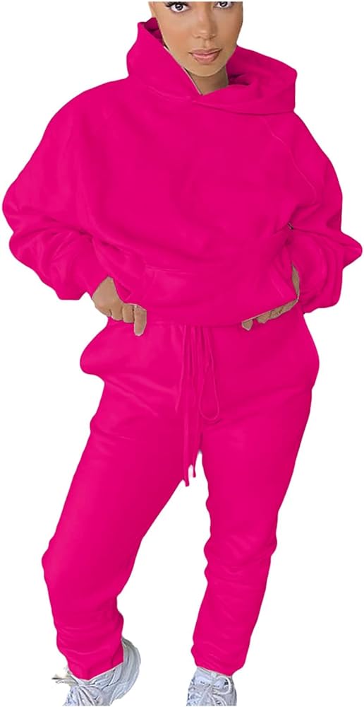 Women's Two Piece Outfits Warm Fleece Lined Jogger Set Crewneck Long Sleeve Sweatshirts Drawstring, S-2XL