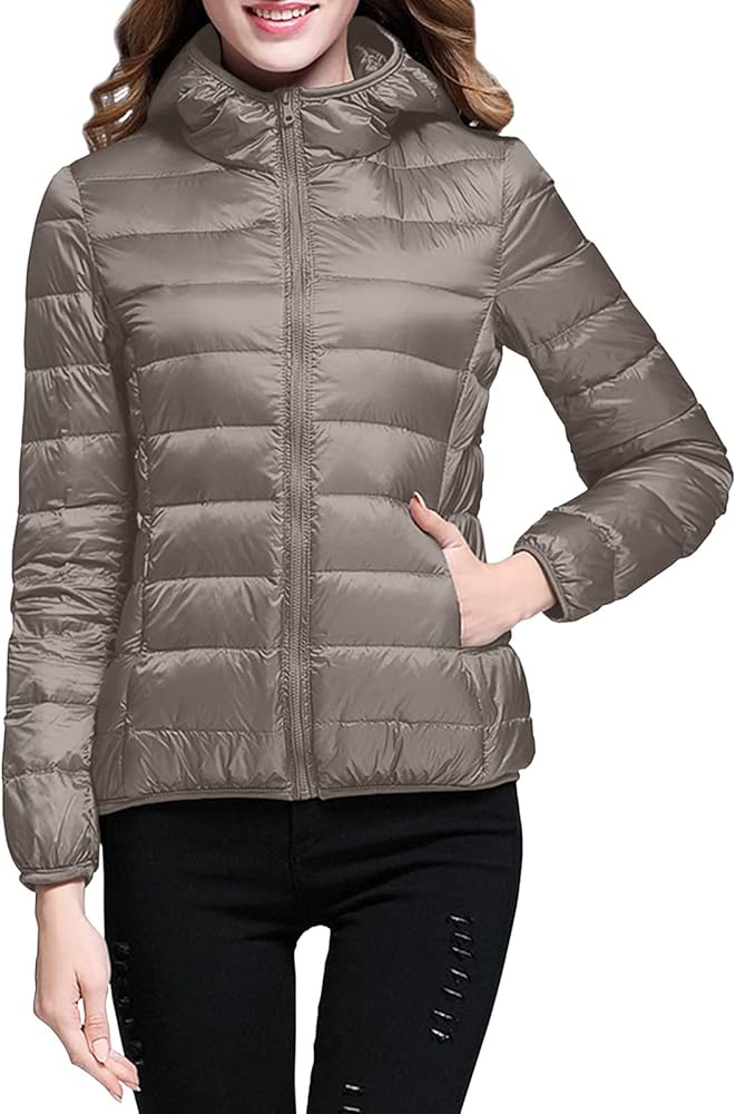 Women's Puffer Jacket Zip Up Hooded Lightweight Snow Coat Cute Fashion Fall-Winter Athletic Warm Over Coat