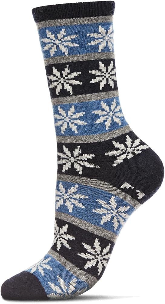 MeMoi Women's Soft Snowflake Fair Isle Cashmere Blend Crew Socks