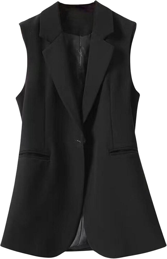 FindThy Women's Waistcoat Dressy Vest Mid Long Sleeveless V Neck Button Down Blazer Jacket Casual Top