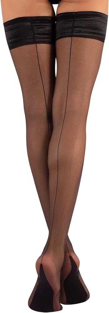 CALZITALY Sheer Hold Ups with Back Seam 15 DEN, Black | S to 4XL | Made in Italy