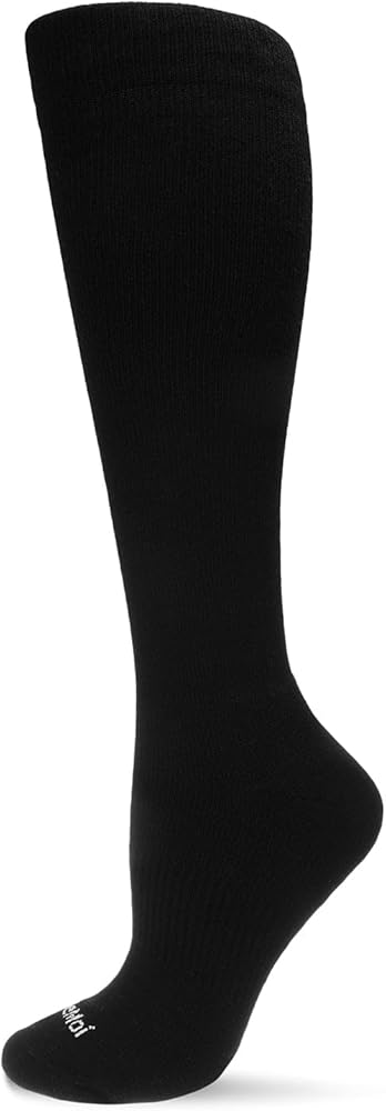 MeMoi Unisex Solid Merino Cushion Sole Knee High Wool Blend 15-20mmHg Graduated Compression Socks Black 9-11