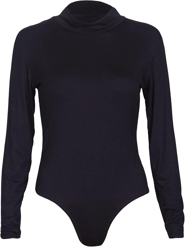 Womens Polo Turtle Neck Bodysuit Ladies Ladies Fastening Plain Polo Neck Bodysuit