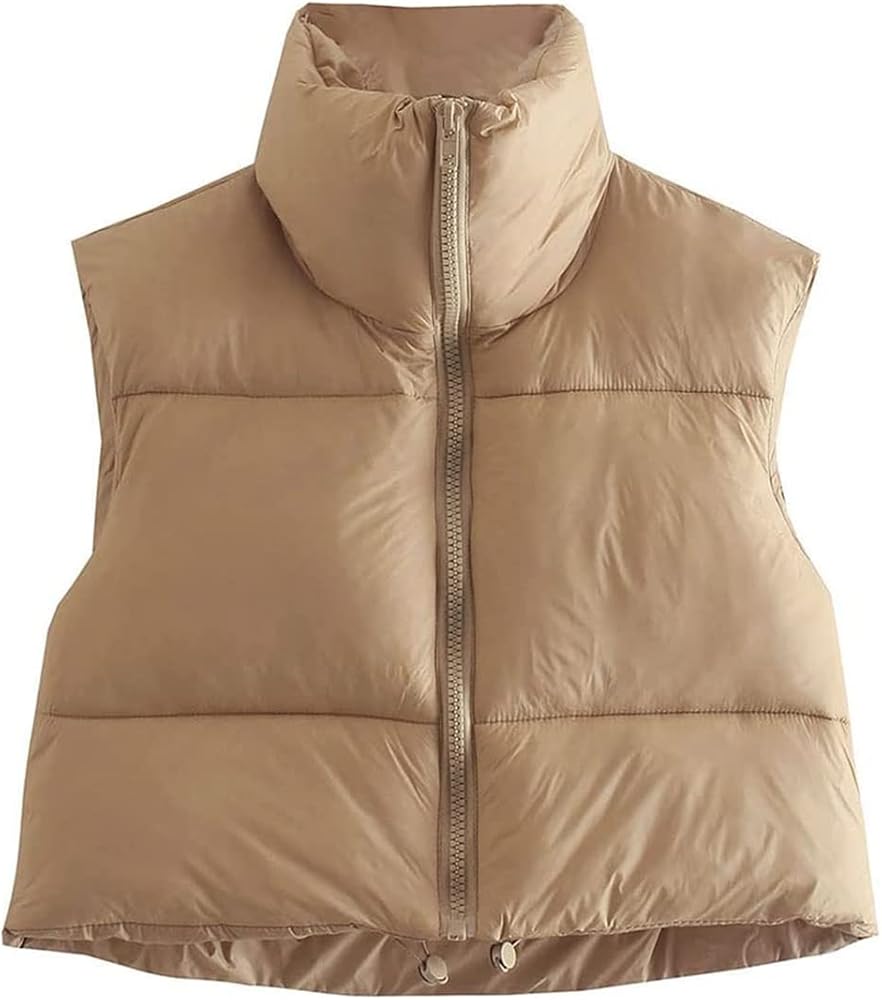 Women Cropped Puffer Vest Lightweight Sleeveless Zipped Stand Collar Short Puffer Vest Outerwear