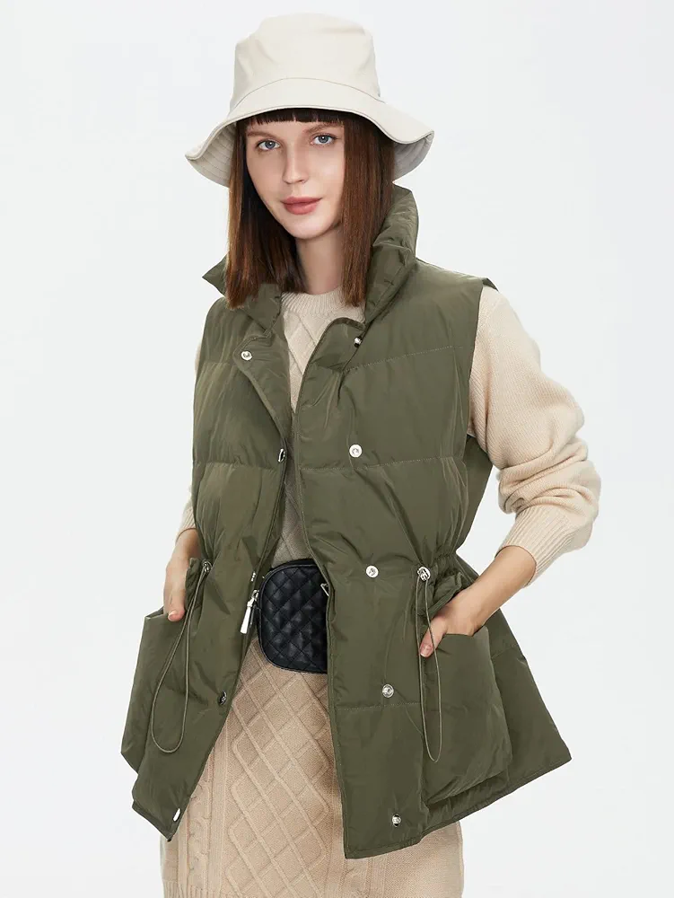 Jackets for Women - Drawstring Waist Vest Winter Coat (Color : Army Green, Size : X-Large)