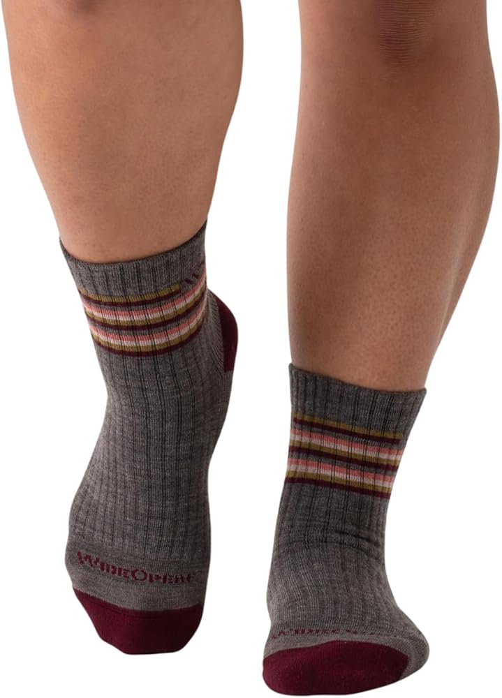 Wide Open Micro Crew Women's Socks - Merino Wool Socks for Women, Multi Stripe Everyday Wide Socks, Ankle Socks for Wide Feet