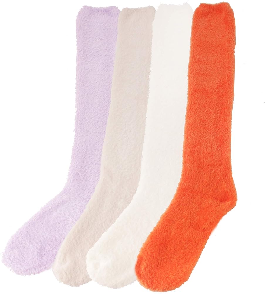 BambooMN Women's Fuzzy Knee High Socks - Polka Dots and Solid Colors - 2 Sizes - 1 Pair Pack