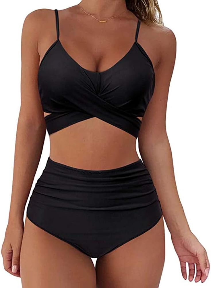 Women's High Waisted Bikini Sets Plus Size Two Piece Tankini Swimsuit Bottom Sexy Halter Push up Bathing Suit Swimwear