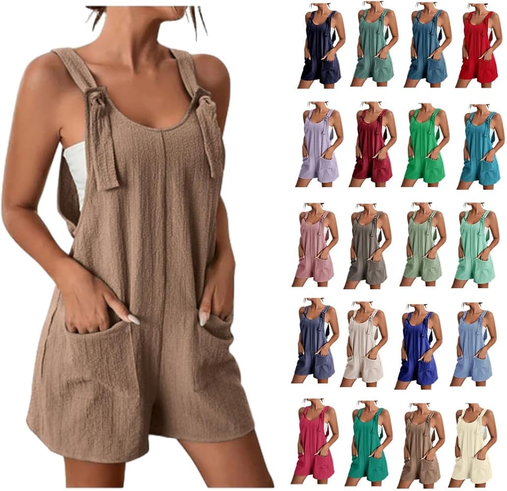 Jumpsuits for Women Casual Loose Sleeveless Adjustable Strap Rompers Summer Shorts Overalls with Pockets