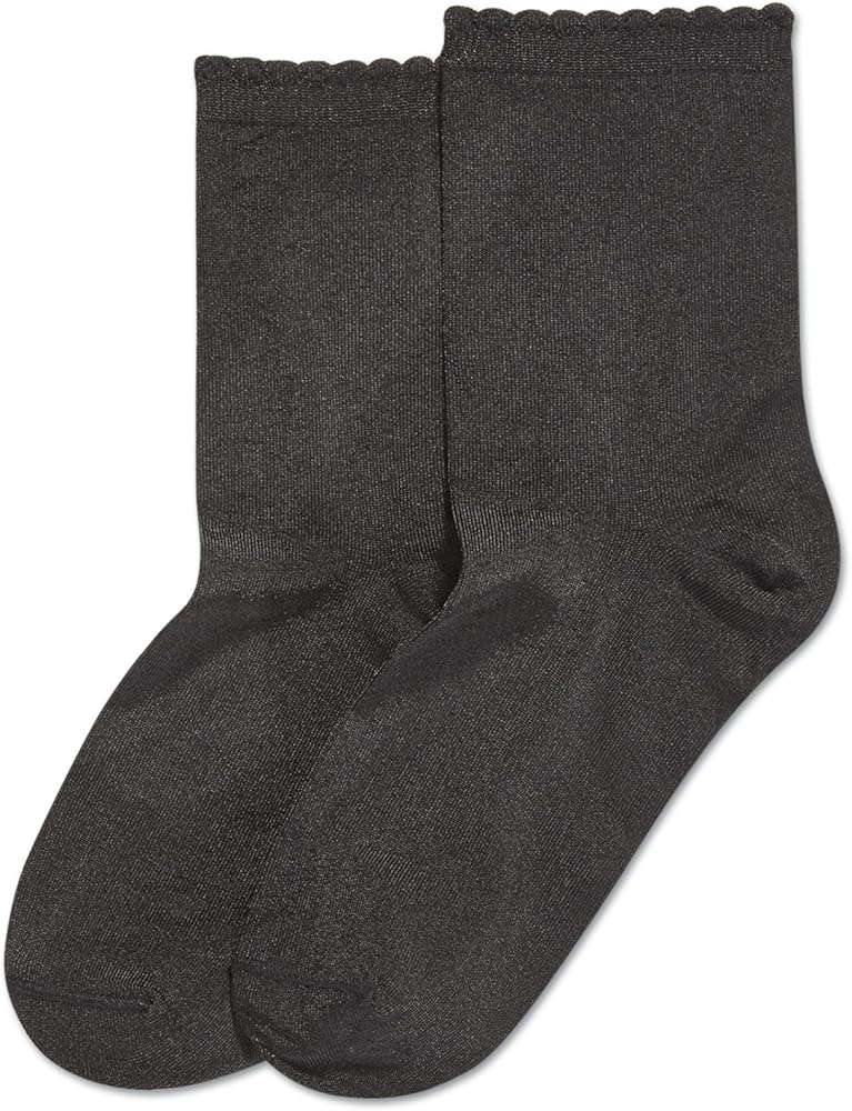 HUE Women's Casual Knit Shortie Ankle Socks Sockshosiery, -black/Picot Edge Luster, One Size