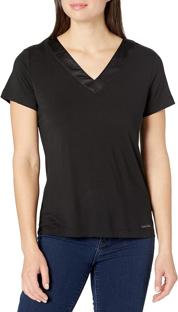 Calvin Klein Women's Modal Satin Lounge & Sleep Short Sleeve V-Neck Shirt