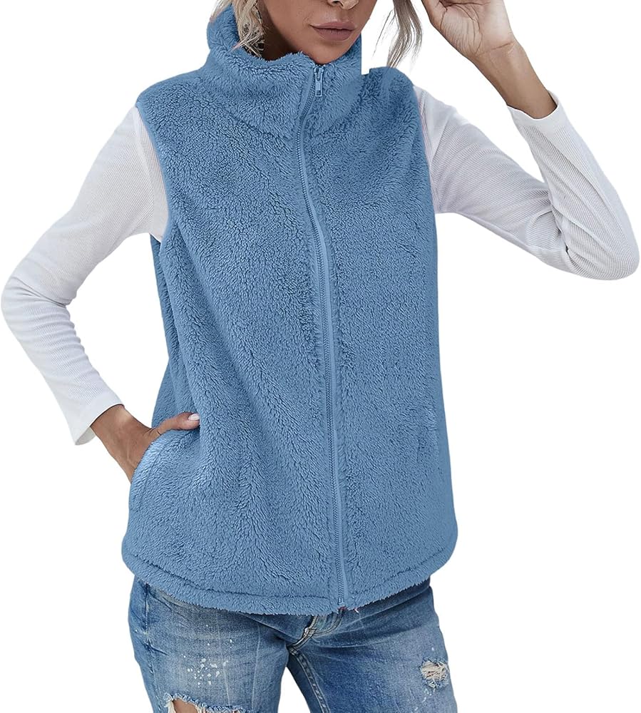 Vests for Women 2023 Winter Casual Sherpa Fleece Lightweight Jackets Fall Warm Zipper Waistcoat Outwear with Pockets