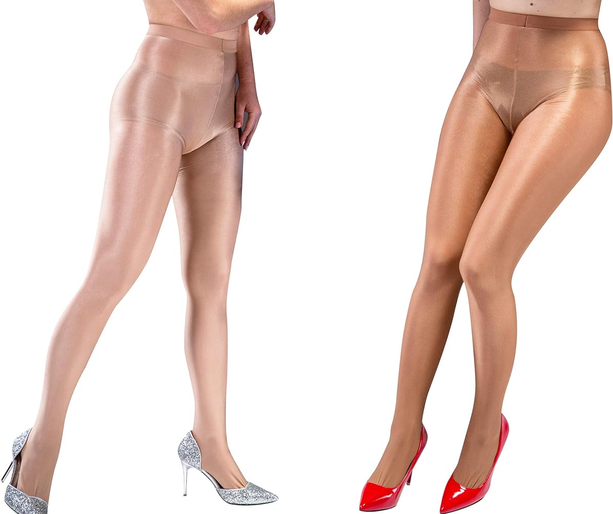 Women's Control Top Thickness Stockings Pantyhose, Ultra Shimmery Stretch Plus Footed Tights